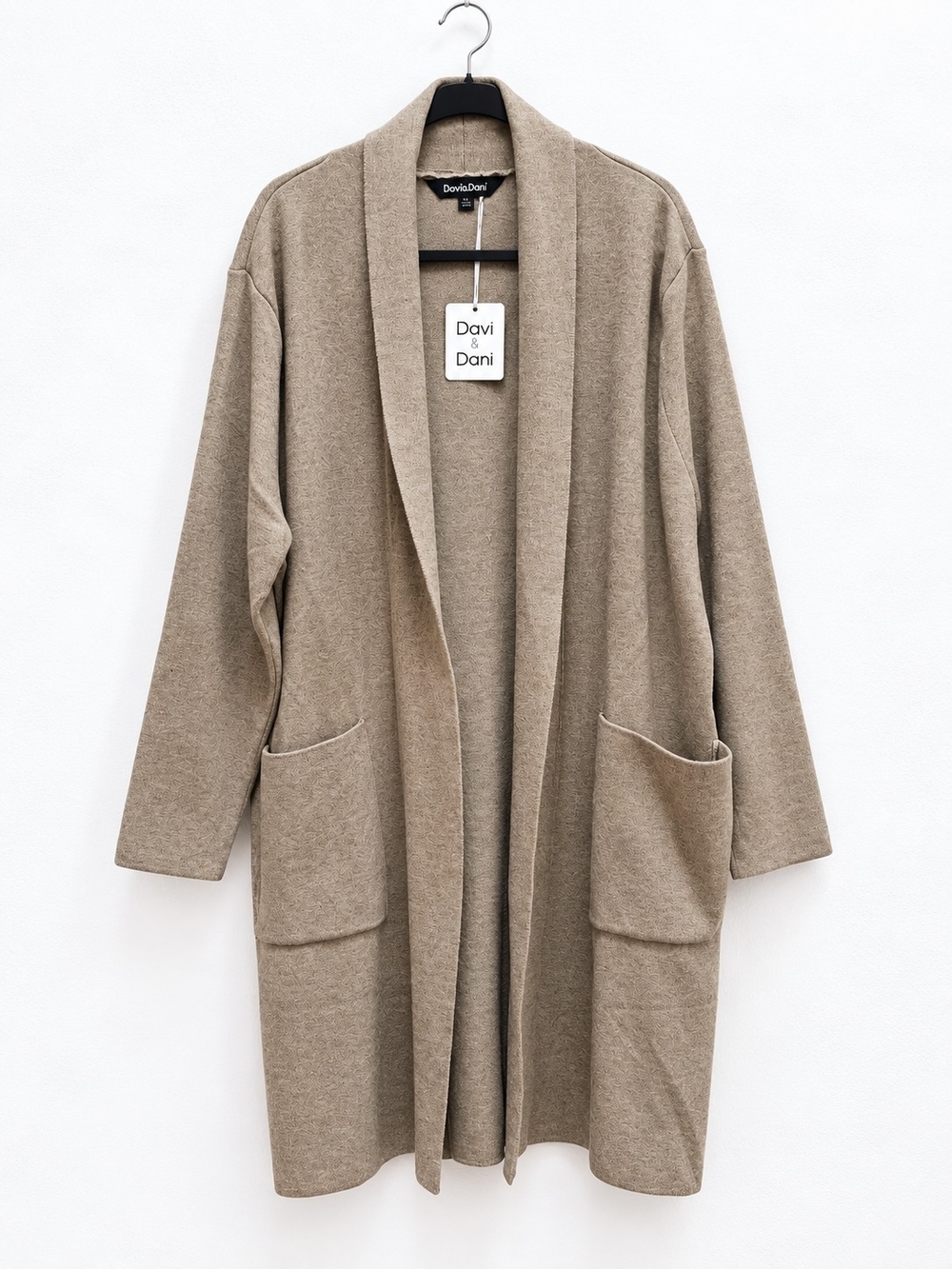Davi & Dani Longline Open Front Cardigan With Pockets – Taupe  Oversized 1X NWT